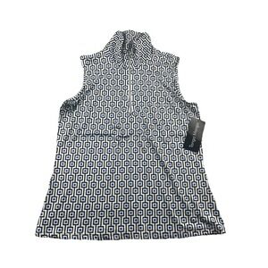 Tango Mango Geometric Print 1/4 Zip Collared Sleeveless Stretchy Polo Medium NWT